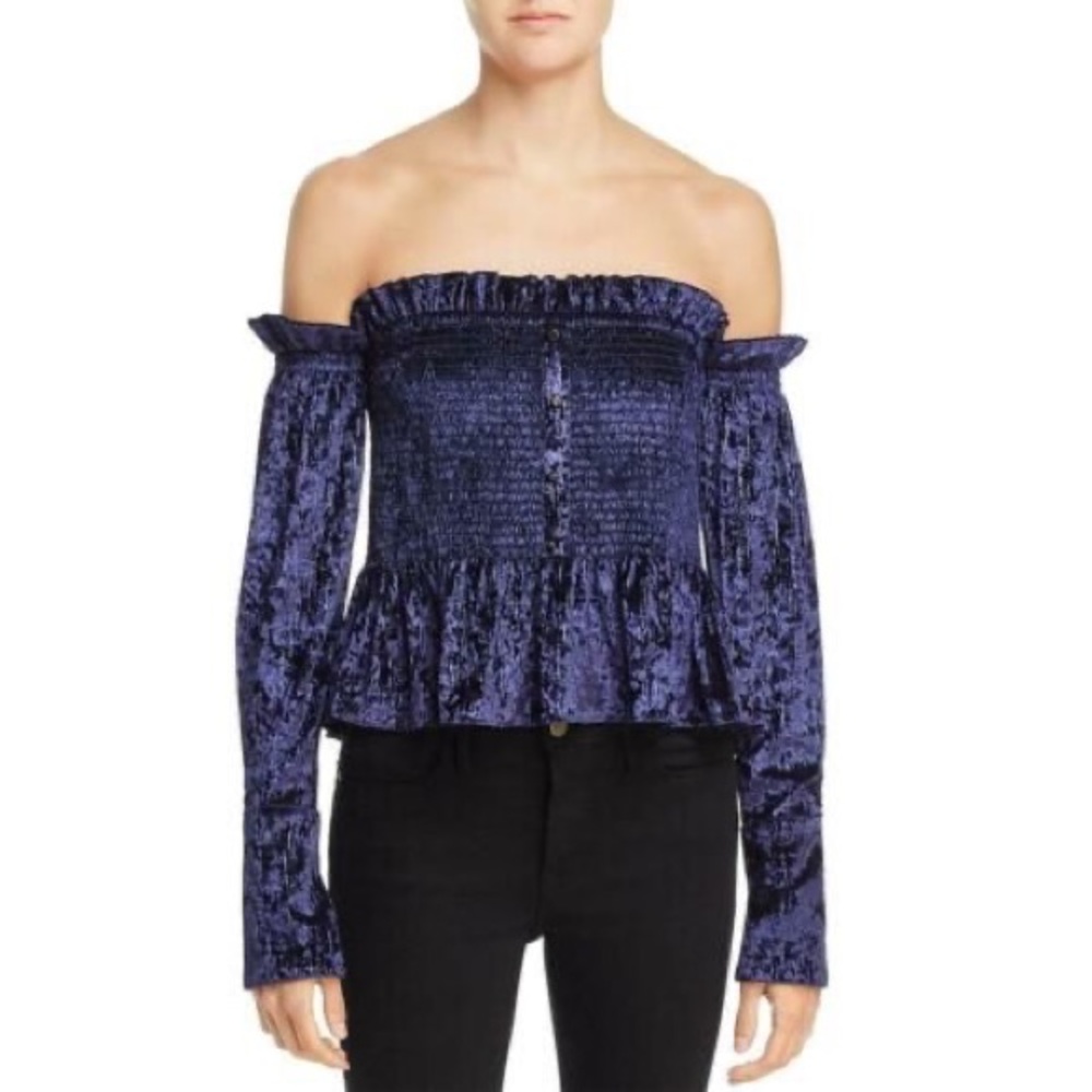 Petersyn Blaine Navy Velvet Off Shoulder Top XS EXTRA SMALL NEW NWT REG $298 - Picture 1 of 3